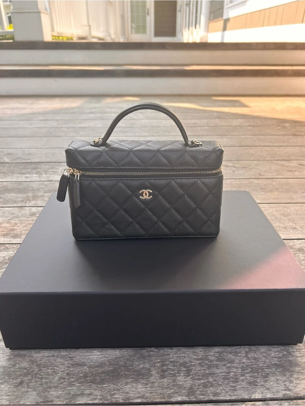 Chanel Black Quilted Slim Vanity Crossbody with Gold Chain